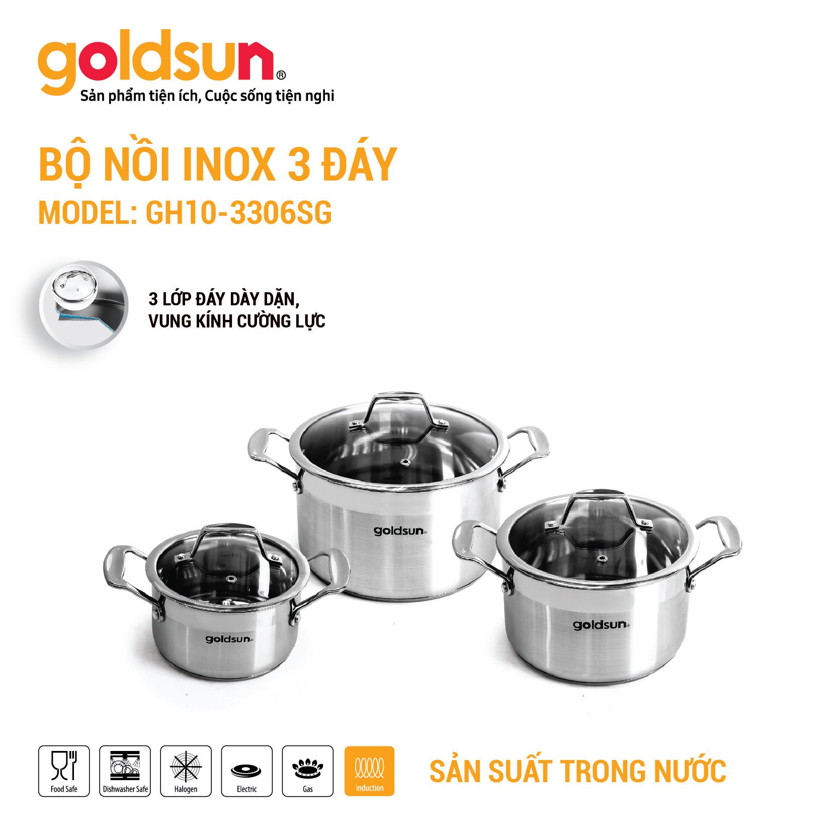 Bộ nồi inox Goldsun GH10-3306SG