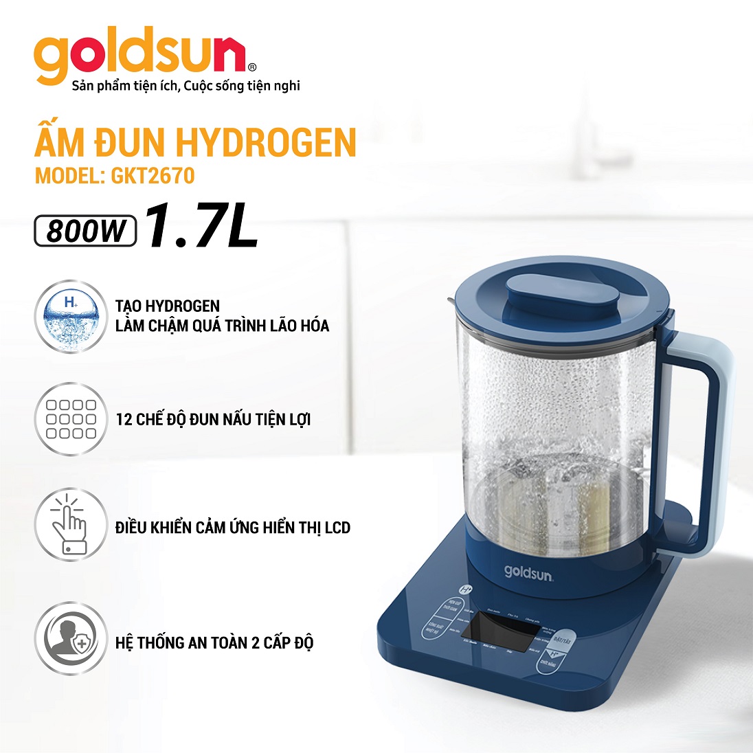 Ấm Hydrogen 1.7L Goldsun GKT2670